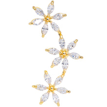 16G 1/4 Clear CZ Gem Gold Tone Tri Flower Cartilage