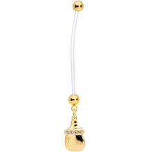 Clear Gem Gold Tone Baby Bottle Dangle Pregnancy Belly Ring