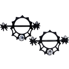 14G 24mm Clear Gem Spider Web Halloween Nipple Shield Set
