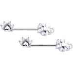 14G 9/16 Clear CZ Gem Paw Print Cat Barbell Nipple Ring Set