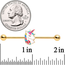 14G Gold Tone Rainbow Unicorn Industrial Barbell 38mm