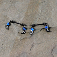 14G 9/16 Blue Gem Star Moon Dangle Nipple Ring Set
