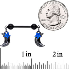 14G 9/16 Blue Gem Star Moon Dangle Nipple Ring Set