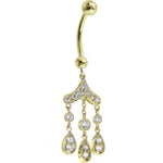 16G Solid 14K Yellow Gold CZ Gem CHANDELIER Dangle Belly Ring
