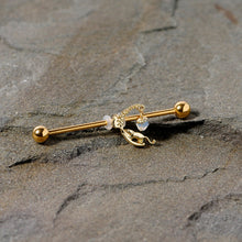 14G Clear Gem Gold Tone Mouse Moon Industrial Barbell 38mm