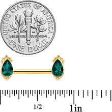 14G 9/16 Green Gem Gold Tone Drop Barbell Nipple Ring Set