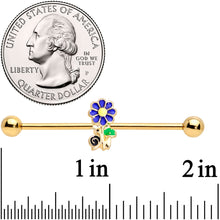 14G Gold Tone Blue Green Snail Flower Industrial Barbell 38mm
