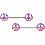 14G 5/8 Hippie Rainbow Peace Sign Barbell Nipple Ring Set