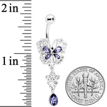 Clear Purple Gem Lacy Butterfly Flower Drop Dangle Belly Ring
