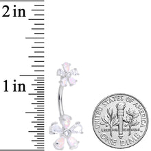 White Faux Opal Five Petal Flower Double Mount Belly Ring