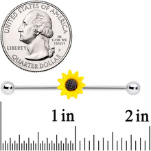 14G Yellow UV Glow Sunflower Industrial Barbell Set of 2 38mm