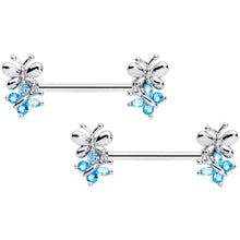 14G 5/8 Aqua CZ Gem Butterfly Barbell Nipple Set