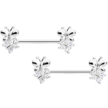 14G 5/8 Clear CZ Gem Butterfly Barbell Nipple Set