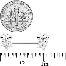 14G 5/8 Clear CZ Gem Butterfly Barbell Nipple Set