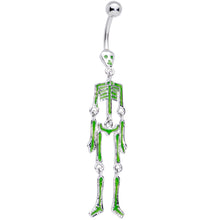Green Hinged Halloween Skeleton Dangle Belly Ring