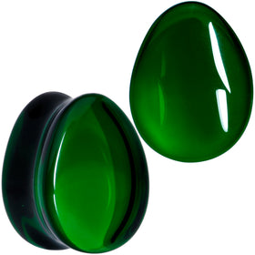 Solid Green Glass Teardrop Plug Set