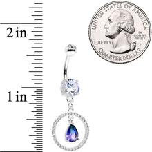 Blue Green CZ Gem Drop Loop Dangle Belly Ring