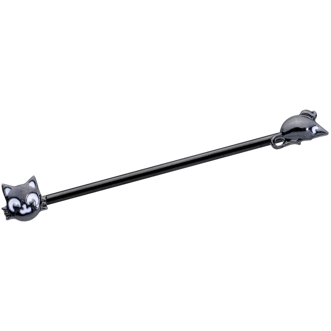 14G Black Cat Mouse Halloween Industrial Barbell 38mm