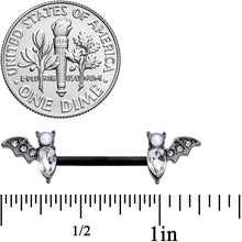 14G 9/16 Clear Gem Black Bat Halloween Barbell Nipple Ring Set