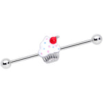 14G Red White Sprinkle Cherry Cupcake Industrial Barbell 38mm