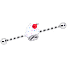 14G Red White Sprinkle Cherry Cupcake Industrial Barbell 38mm