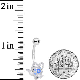 Blue Flower Tea Time Coffee Pot Belly Ring