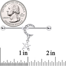 14G Clear Gem Moon Star Dangle Industrial Barbell 38mm