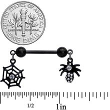 14G 9/16 Clear Gem Black Spider Web Dangle Barbell Nipple Ring Set