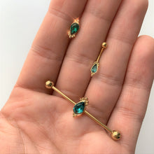16G 1/4 Green Gem Gold Tone Drop Cartilage Tragus
