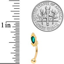 16G 5/16 Green Gem Gold Tone Regal Drop Curved Eyebrow Ring
