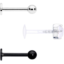 16G 5/16 Faux White Opal Flexible Bioplast Black Labret Set of 3