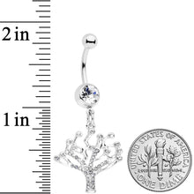 Clear CZ Gem Angular Tree of Life Dangle Belly Ring