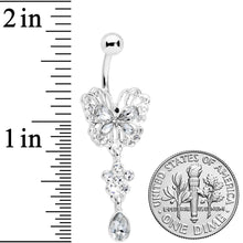 Clear Gem Lacy Butterfly Flower Drop Dangle Belly Ring