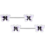 14G 9/16 White Purple Butterfly Barbell Nipple Set