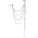 16G 1/4 Aqua Gem Multiple Dangle Cartilage Chain Earring