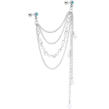 16G 1/4 Aqua Gem Multiple Dangle Cartilage Chain Earring