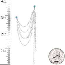 16G 1/4 Aqua Gem Multiple Dangle Cartilage Chain Earring