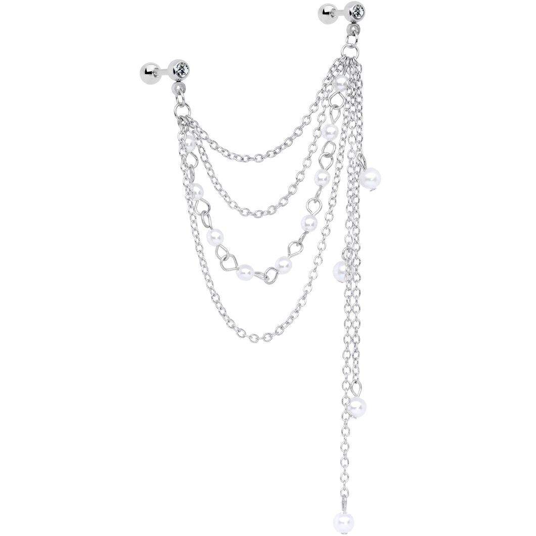 16G 1/4 Clear Gem Multiple Dangle Cartilage Chain Earring
