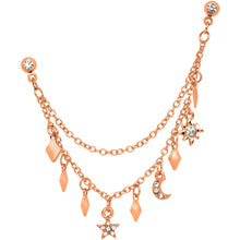 16G 1/4 Rose Gold Tone Moon Sun Dangle Cartilage Chain Earring