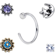 20G Clear CZ Gem Sun Moon Assorted L Shaped Nose Ring Set of 6