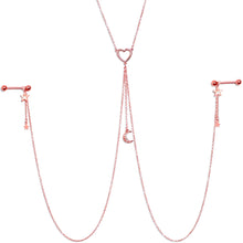 14G 5/8 Aurora Gem Rose Gold Hue Star Moon Nipple Chain Necklace