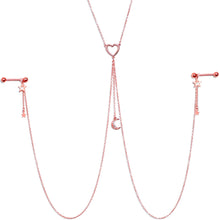 14G 5/8 Clear Gem Rose Gold Hue Star Moon Nipple Chain Necklace