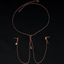 14G 5/8 Clear Gem Rose Gold Hue Star Moon Nipple Chain Necklace