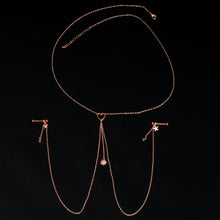 14G 5/8 Clear Gem Rose Gold Hue Star Sun Nipple Chain Necklace