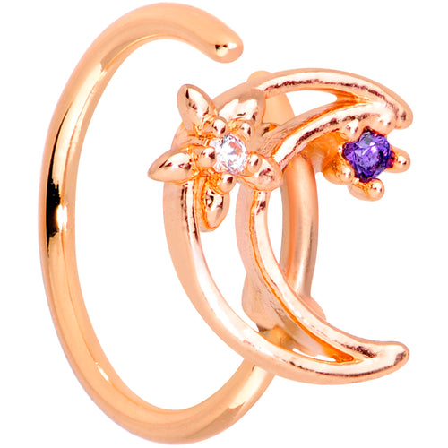 20G 5/16 Clear Blue CZ Gem Rose Gold Tone Moon Nose Hoop