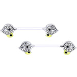 14G 9/16 Clear Gem Clear Bioplast Mom Bird Barbell Nipple Ring Set