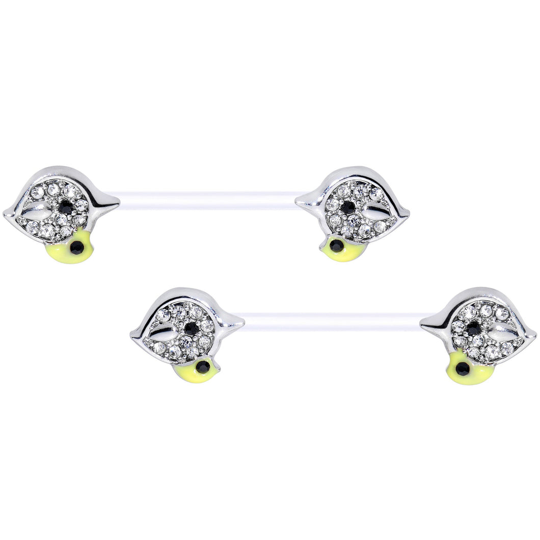14G 9/16 Clear Gem Clear Bioplast Mom Bird Barbell Nipple Ring Set