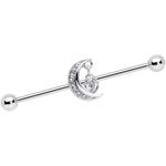 14G Clear CZ Gem Heart Padlock Moon Dangle Industrial Barbell 38mm