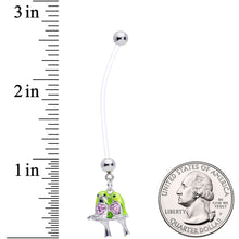 Pink Gem Green Little Lovebirds Twins Dangle Pregnancy Belly Ring