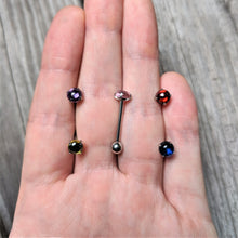 Red CZ Gem Smooth Hemisphere Barbell Tongue Ring